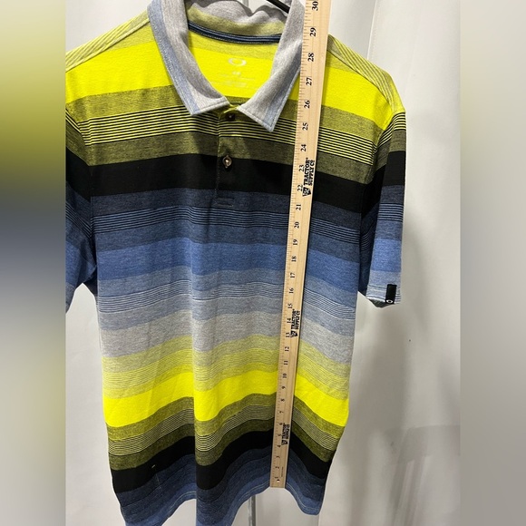 Oakley Men's Polo Shirt in Yellow, Blue, and Black Stripes Glasses Cleaner sz M - Picture 12 of 12